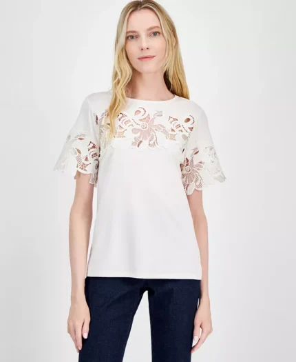 Women's Harmony Open-Floral Crewneck Top