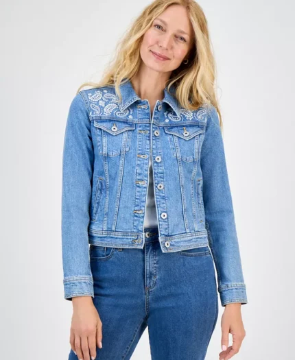 Women's Embroidered Denim Jacket, Exclusively at Macy's